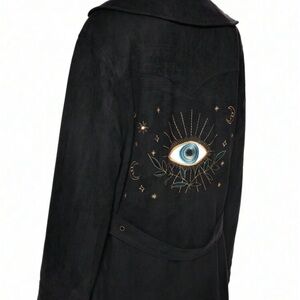 NWOT Embroidered Black Trench Coat
